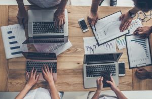 Data analytics dashboard with charts and business metrics